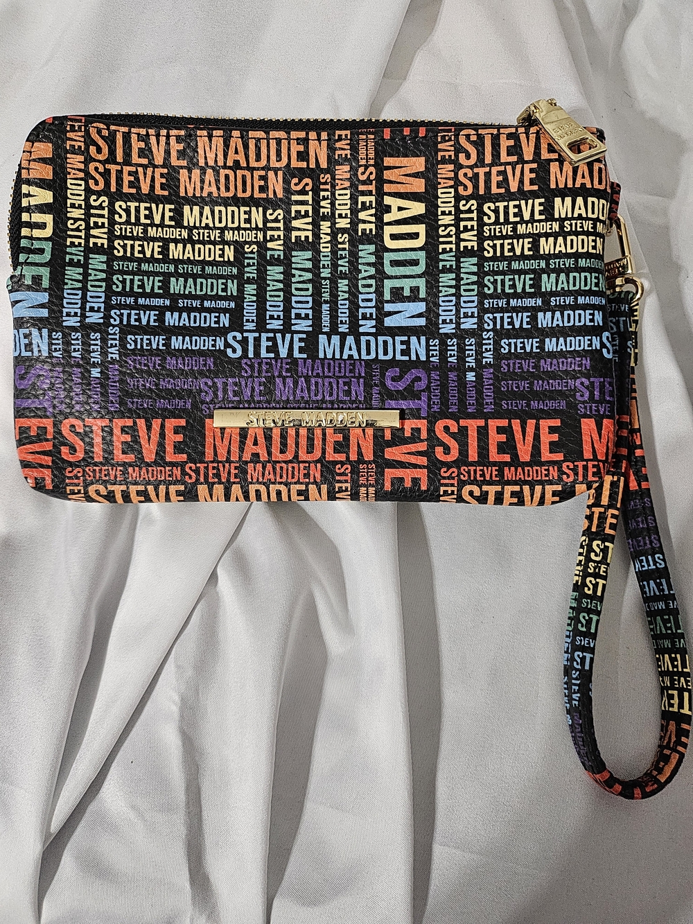 Steve Madden Rainbow Logo Wristlet - Black Multicolor